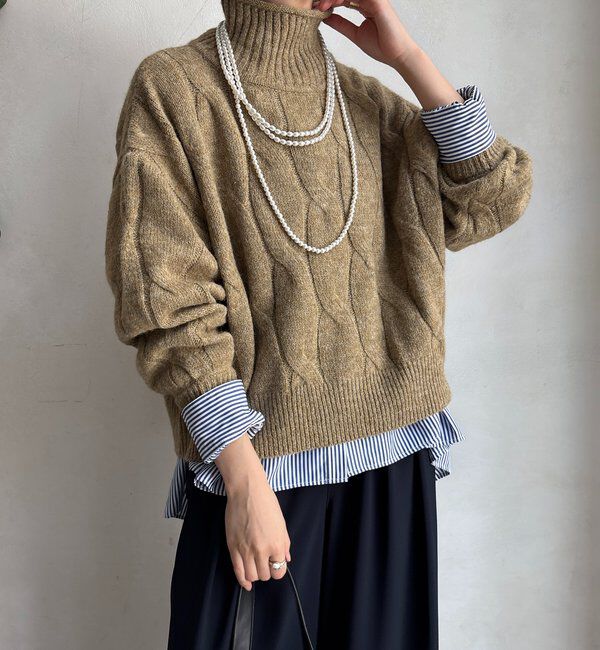  「【WEB限定】ケーブル柄ハイネックプルオーバー」|ニット・セーター|