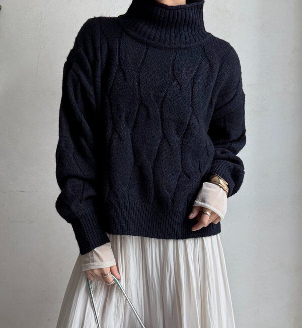  「【WEB限定】ケーブル柄ハイネックプルオーバー」|ニット・セーター|