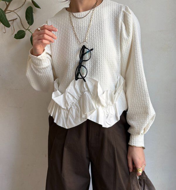  「【WEB限定】フクレジャガード裾フリルトップス」|Tシャツ・カットソー|