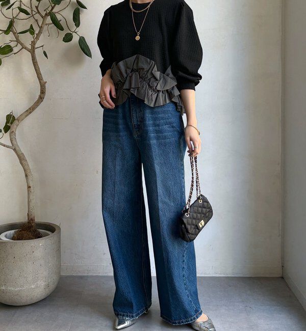  「【WEB限定】フクレジャガード裾フリルトップス」|Tシャツ・カットソー|