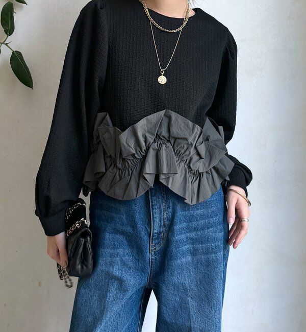  「【WEB限定】フクレジャガード裾フリルトップス」|Tシャツ・カットソー|