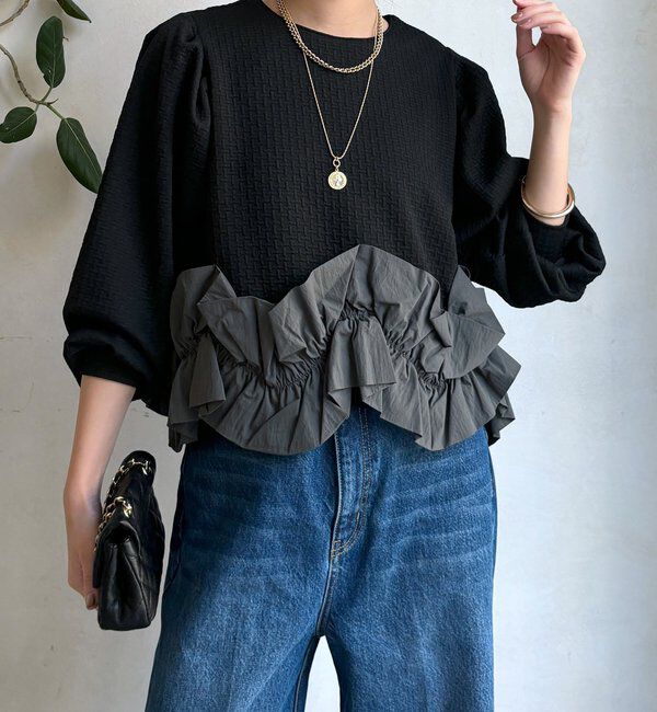  「【WEB限定】フクレジャガード裾フリルトップス」|Tシャツ・カットソー|