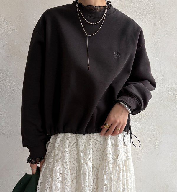  「【WEB限定】シアーレイヤード刺繍裏起毛トップス」|Tシャツ・カットソー|ダークグレー