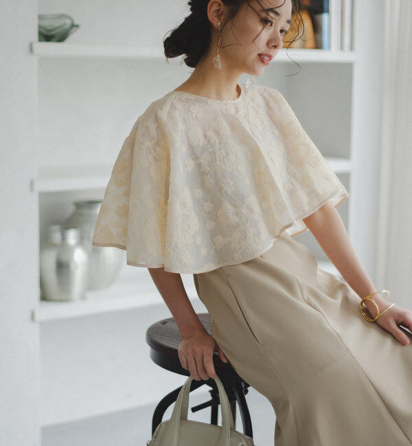  「【オケージョンドレス/結婚式】Cape layerd bare dress」|ドレス|ベージュ