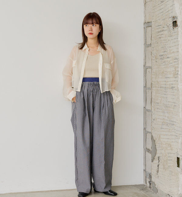  「*【WHIMSIC/SETUP対応】ウエストレイヤードストライプパンツ」|チノ|