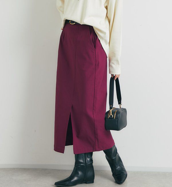  「《オールシーズン着まわせる》ストレッチナロースカート」|スカート|ボルドー