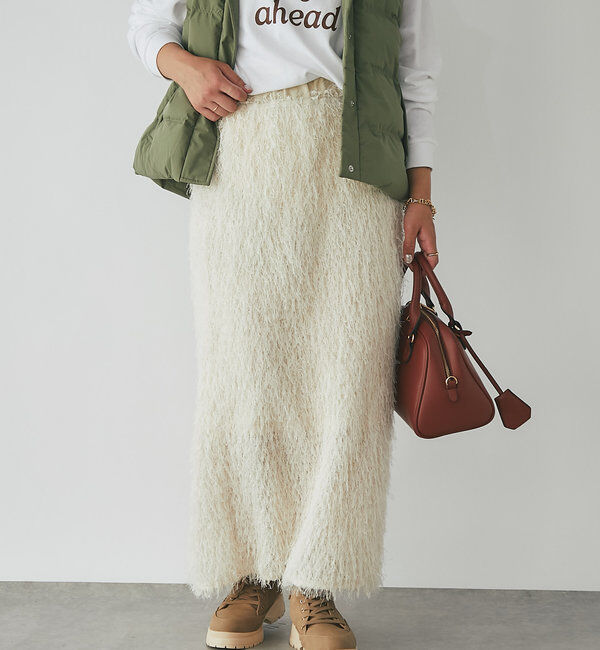  「《柔らかく肌当たり良し》カットジャガードタイトスカート」|スカート|アイボリー