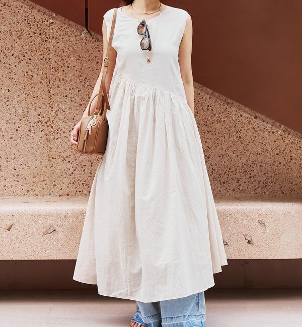  「《涼し気な印象・綿100％》インド綿ノースリーブワンピース」|その他|ベージュ