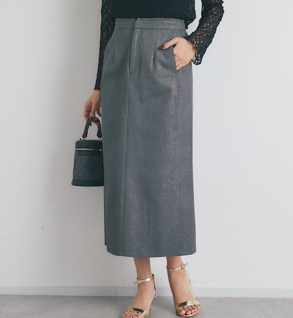  「《すっきり見え・デイリーに着回せる》箔チノナロースカート」|スカート|グレー