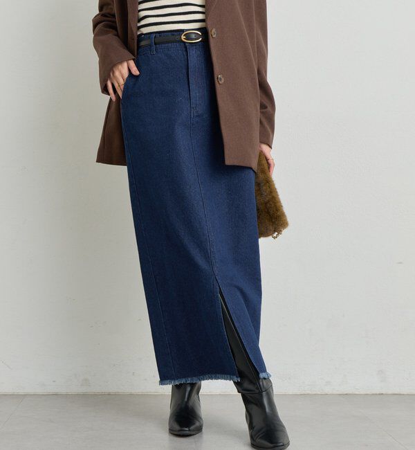  「《大人カジュアルに◎》裾フリンジデニムスカート」|スカート|