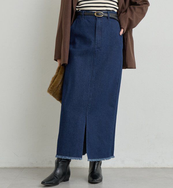  「《大人カジュアルに◎》裾フリンジデニムスカート」|スカート|