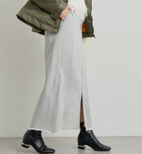  「《大人カジュアルに◎》裾フリンジデニムスカート」|スカート|グレー