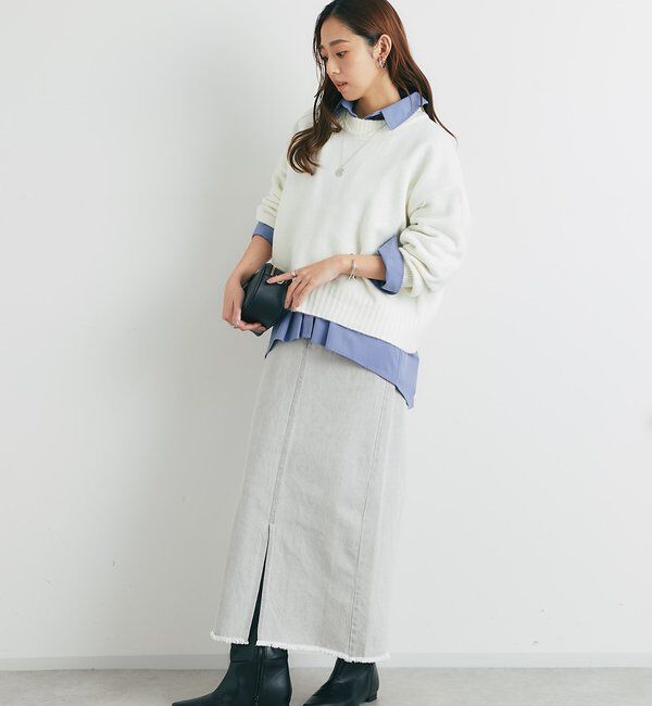  「《大人カジュアルに◎》裾フリンジデニムスカート」|スカート|