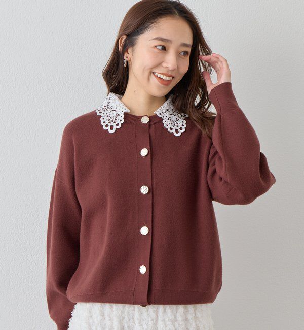  「《大人フェミニンな雰囲気に》2WAYレース襟ボウタイカーデ」|ニット・セーター|