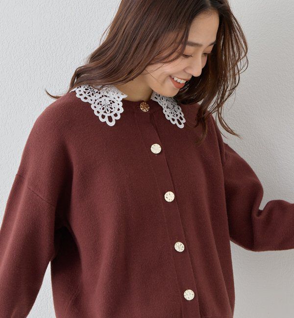  「《大人フェミニンな雰囲気に》2WAYレース襟ボウタイカーデ」|ニット・セーター|