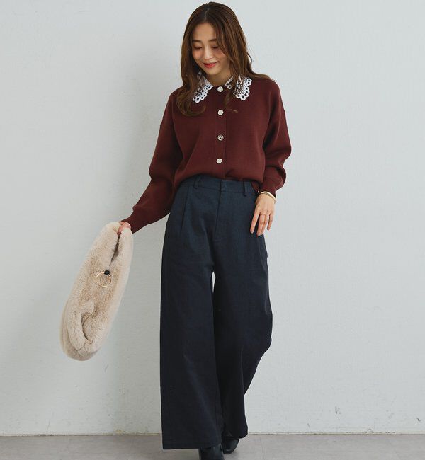  「《大人フェミニンな雰囲気に》2WAYレース襟ボウタイカーデ」|ニット・セーター|