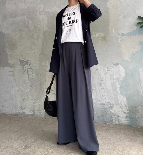  「【ウォッシャブル】【シーズンレスで使える】タックワイドスラックス」|チノ|