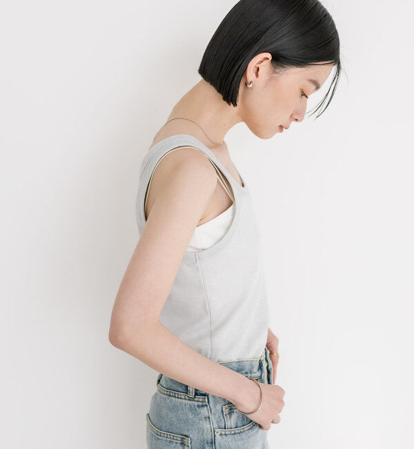  「【コーデのポイントに】ラメリブタンクトップ」|キャミソール|