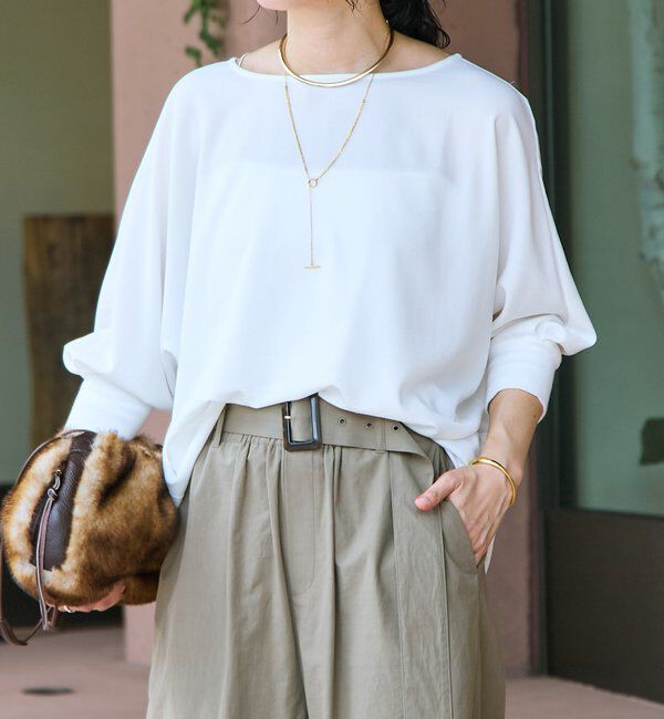  「【レビュー高評価/冷房・日焼け対策◎】リブ付きジョーゼットドルマンブラウス」|シャツ・ブラウス|オフホワイト