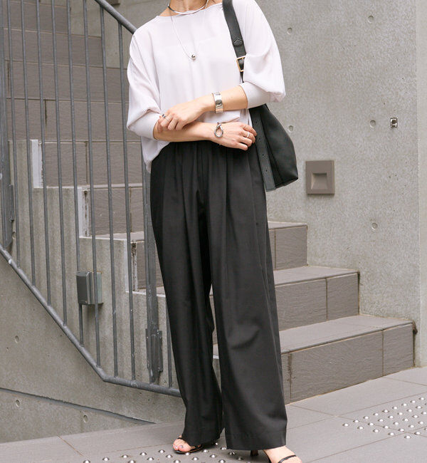  「【レビュー高評価/冷房・日焼け対策◎】リブ付きジョーゼットドルマンブラウス」|シャツ・ブラウス|