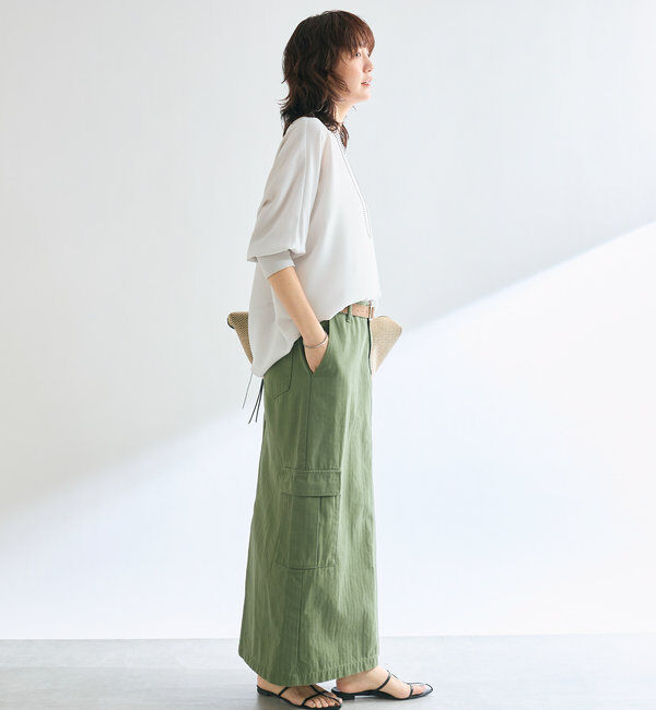  「【レビュー高評価/冷房・日焼け対策◎】リブ付きジョーゼットドルマンブラウス」|シャツ・ブラウス|