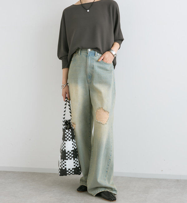  「【レビュー高評価/冷房・日焼け対策◎】リブ付きジョーゼットドルマンブラウス」|シャツ・ブラウス|