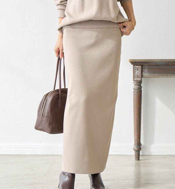  「【楽ちん美シルエット】コットンストレッチニットスカート」|スカート|モカ