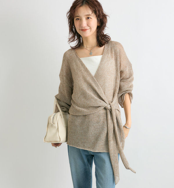  「【女性らしいシルエット】ストローヤーンカシュクールニット」|ニット・セーター|