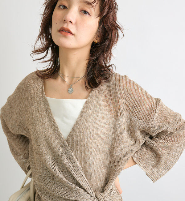  「【女性らしいシルエット】ストローヤーンカシュクールニット」|ニット・セーター|