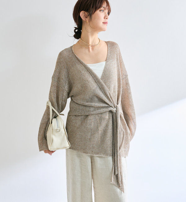  「【女性らしいシルエット】ストローヤーンカシュクールニット」|ニット・セーター|