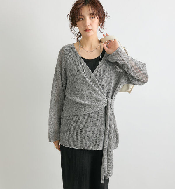  「【女性らしいシルエット】ストローヤーンカシュクールニット」|ニット・セーター|