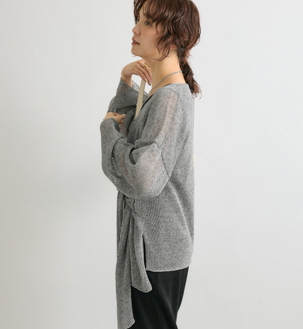  「【女性らしいシルエット】ストローヤーンカシュクールニット」|ニット・セーター|