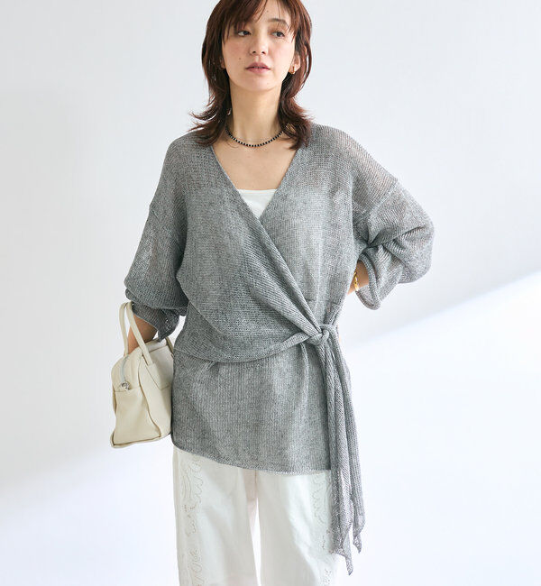  「【女性らしいシルエット】ストローヤーンカシュクールニット」|ニット・セーター|