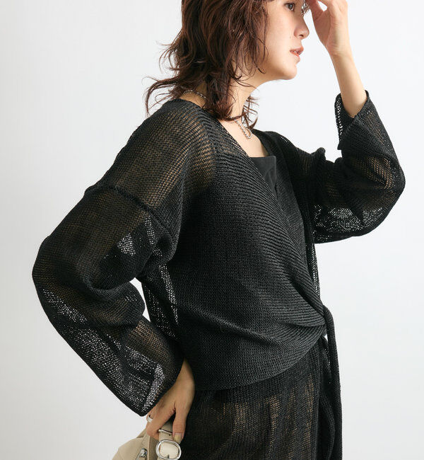  「【女性らしいシルエット】ストローヤーンカシュクールニット」|ニット・セーター|