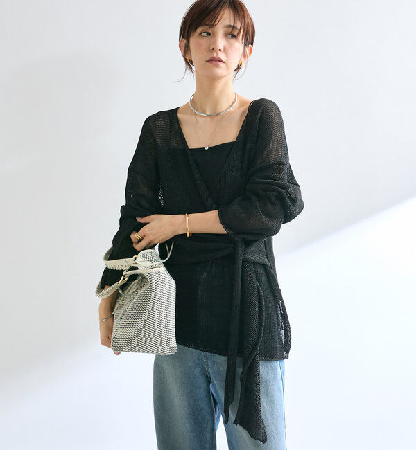  「【女性らしいシルエット】ストローヤーンカシュクールニット」|ニット・セーター|