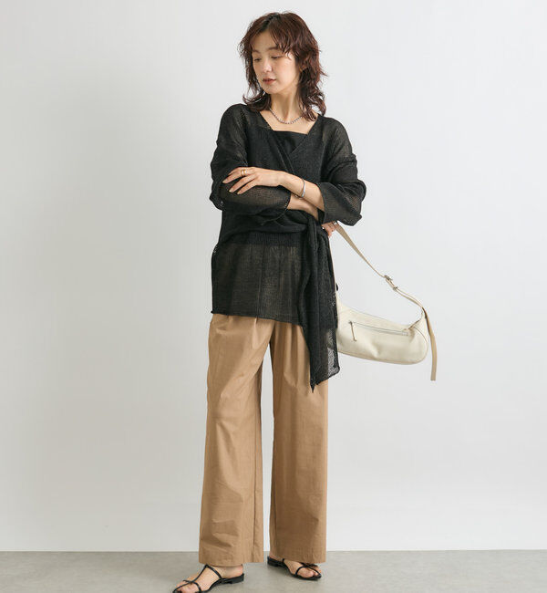  「【女性らしいシルエット】ストローヤーンカシュクールニット」|ニット・セーター|