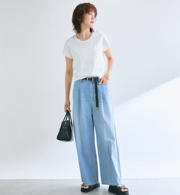  「【MONN.:.(モン)】ライトデニムワイドパンツ」|デニム|