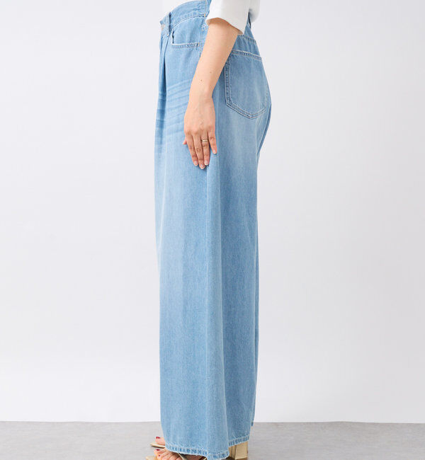  「【MONN.:.(モン)】ライトデニムワイドパンツ」|デニム|