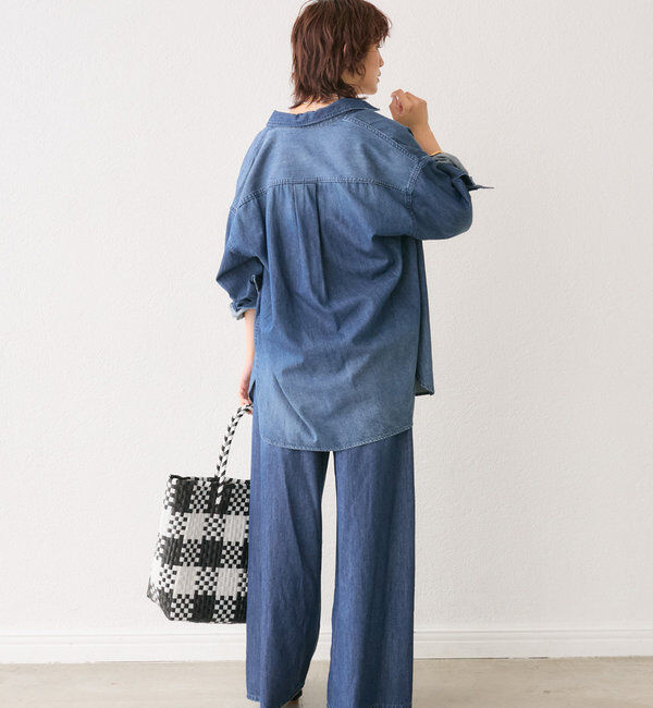  「【MONN.:.(モン)】ライトデニムワイドパンツ」|デニム|