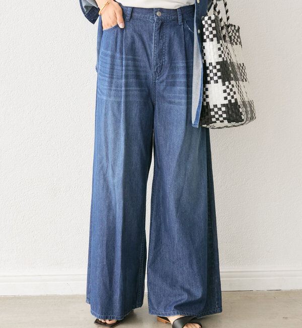  「【MONN.:.(モン)】ライトデニムワイドパンツ」|デニム|