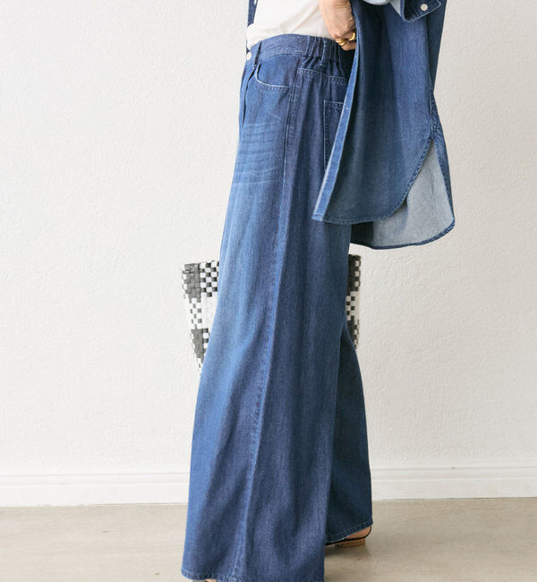  「【MONN.:.(モン)】ライトデニムワイドパンツ」|デニム|