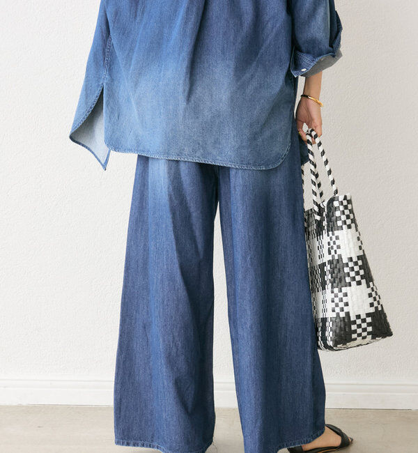  「【MONN.:.(モン)】ライトデニムワイドパンツ」|デニム|