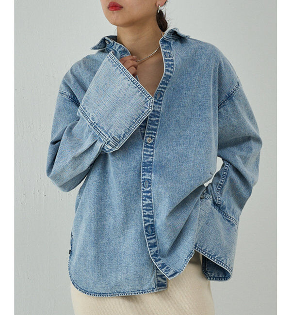 「【PEAS】ライトオンスデニムシャツ」|シャツ・ブラウス|ブルー