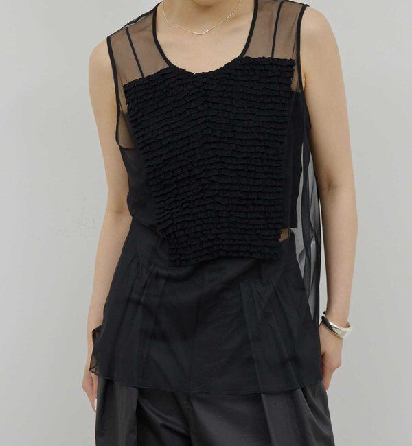  「【HERITANOVUM】ラッフルボザムスリーブレスブラウス」|シャツ・ブラウス|