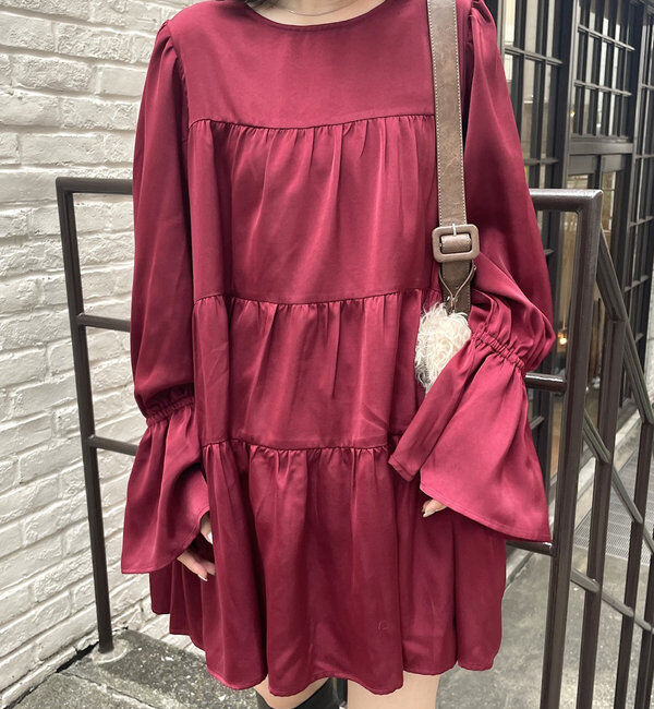  「[mline]ティアードミニワンピース」|ワンピース|ボルドー