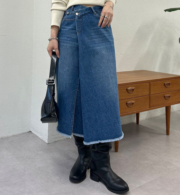  「ラップデニムスカート」|スカート|ブルー