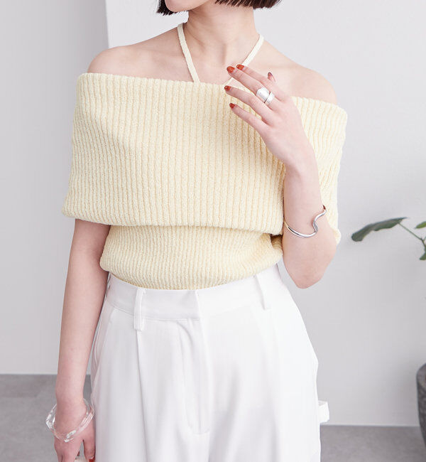  「ブークレオフショルニット」|ニット・セーター|イエロー