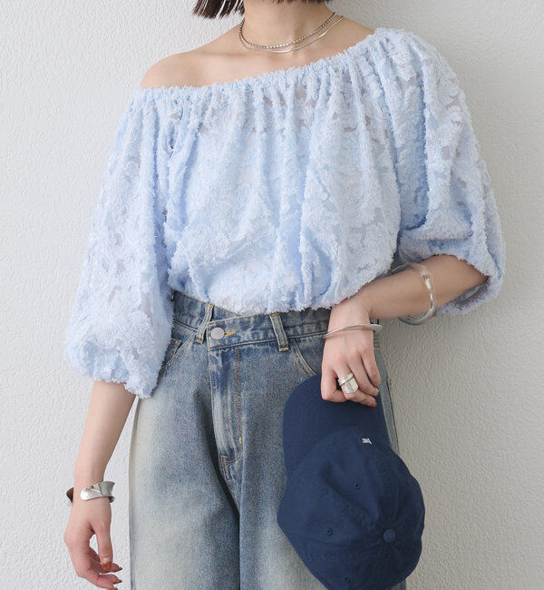  「フリンジオフショルブラウス」|シャツ・ブラウス|ブルー