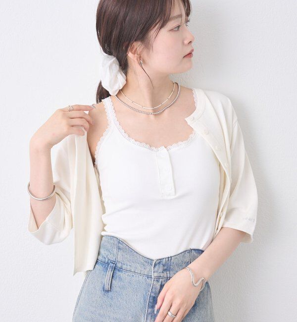  「パット付きボーダーキャミ」|キャミソール|ホワイト