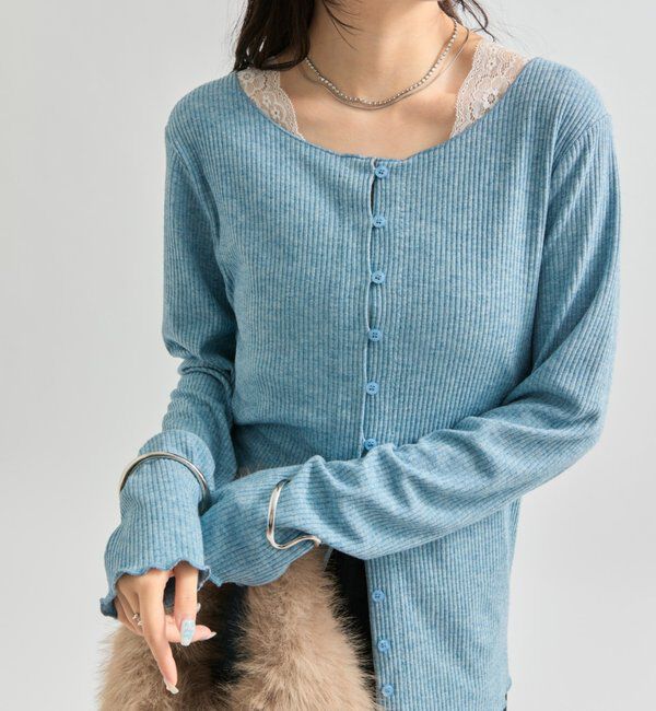  「起毛リブボタンカーディガン」|Tシャツ・カットソー|ブルー